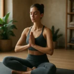 Žena cviči aštanga jogu na podložke, s pokojnou mysľou.
