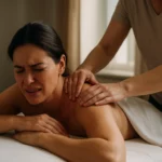 Žena zažíva bolest počas masáže chrbta