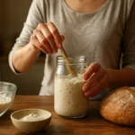 Príprava kvásku na domáci chlieb s kvasnicami a múkou