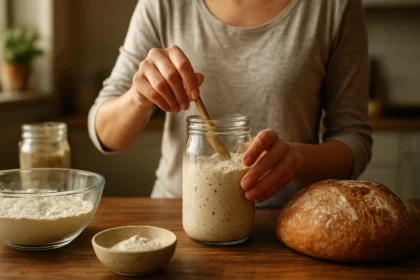 Príprava kvásku na domáci chlieb s kvasnicami a múkou