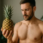 Muž drží ananás a zamýšľa nad jeho prínosmi pre zdravie.