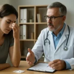 Odborník diskutuje o účinkoch rýchlosti s pacientkou trpiacou úzkosťou.