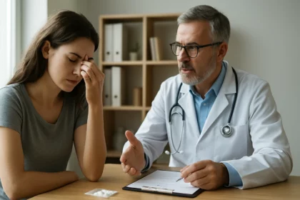 Odborník diskutuje o účinkoch rýchlosti s pacientkou trpiacou úzkosťou.