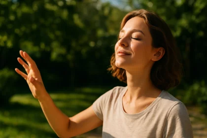 Žena užívajúca si slnečné žiarenie v prírode