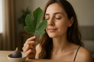 Žena s figovým listom a figa, symbol zdravia a krásy.