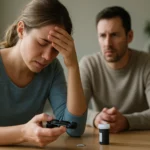 Žena trpiaca hypoglykémiou a muž ju podporuje.