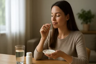 Žena berie mio-inozitol na podporu zdravia a pohody.