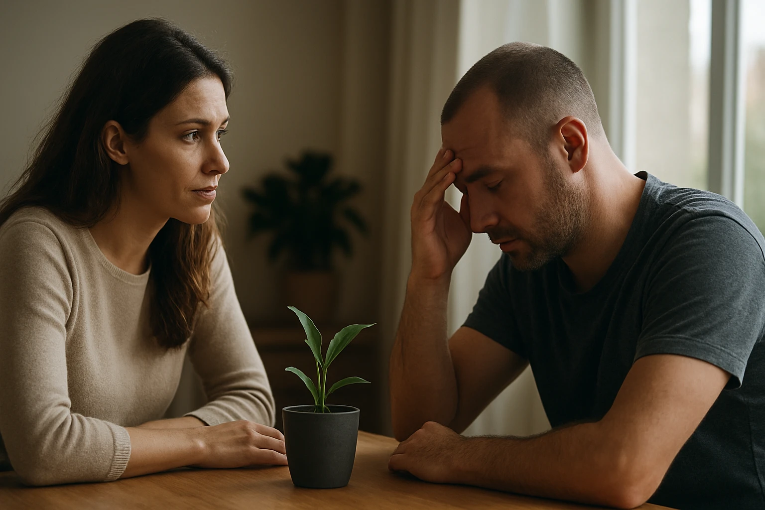 Rozhovor o životných výzvach a osobnom rozvoji pri stole.