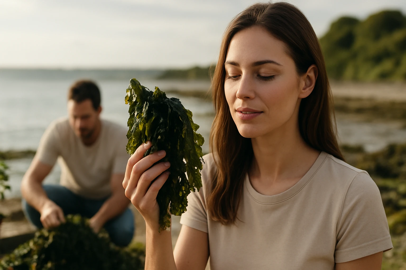 Žena s riasami na pláži, symbol zdravia a krásy
