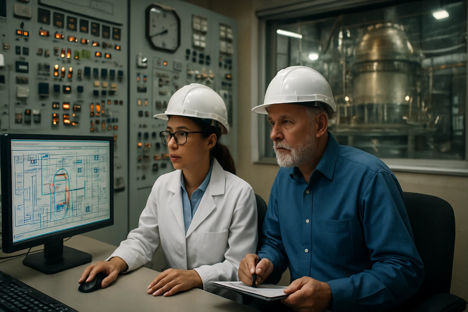 Analýza atómových procesov v elektrárni s odborníkmi.