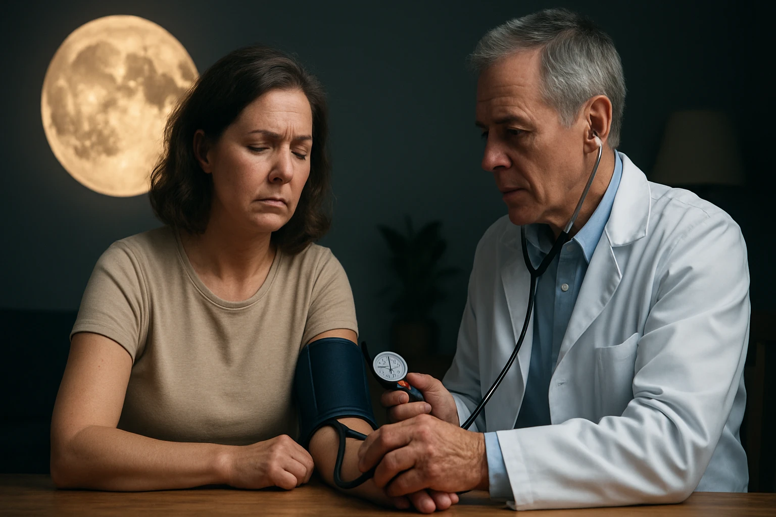 Lekár meriaca krvný tlak ženy pod splnom.