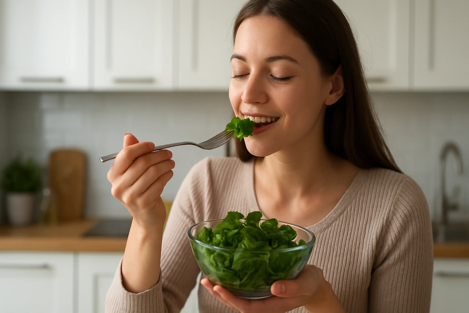 Žena si vychutnáva polníček priamo z misky.