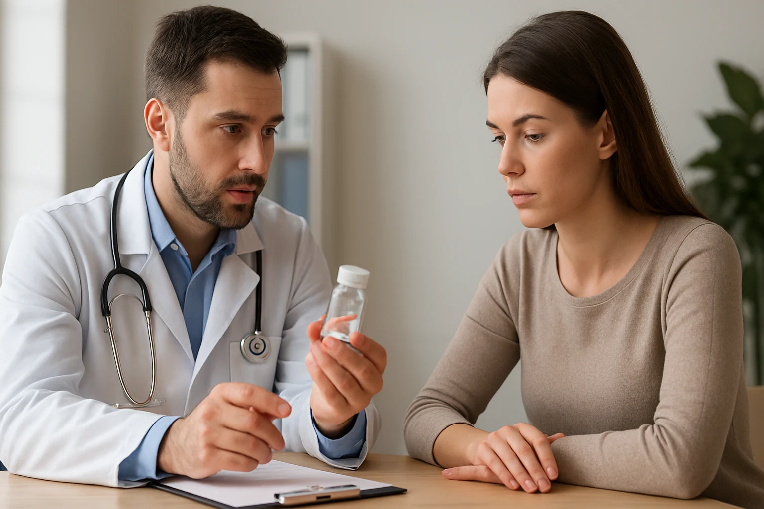 Lekár diskutuje o jodide striebornom so pacientkou