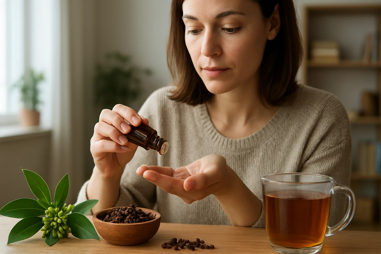 Žena užívajúca kubébové korenie ako prírodný doplnok zdravia.