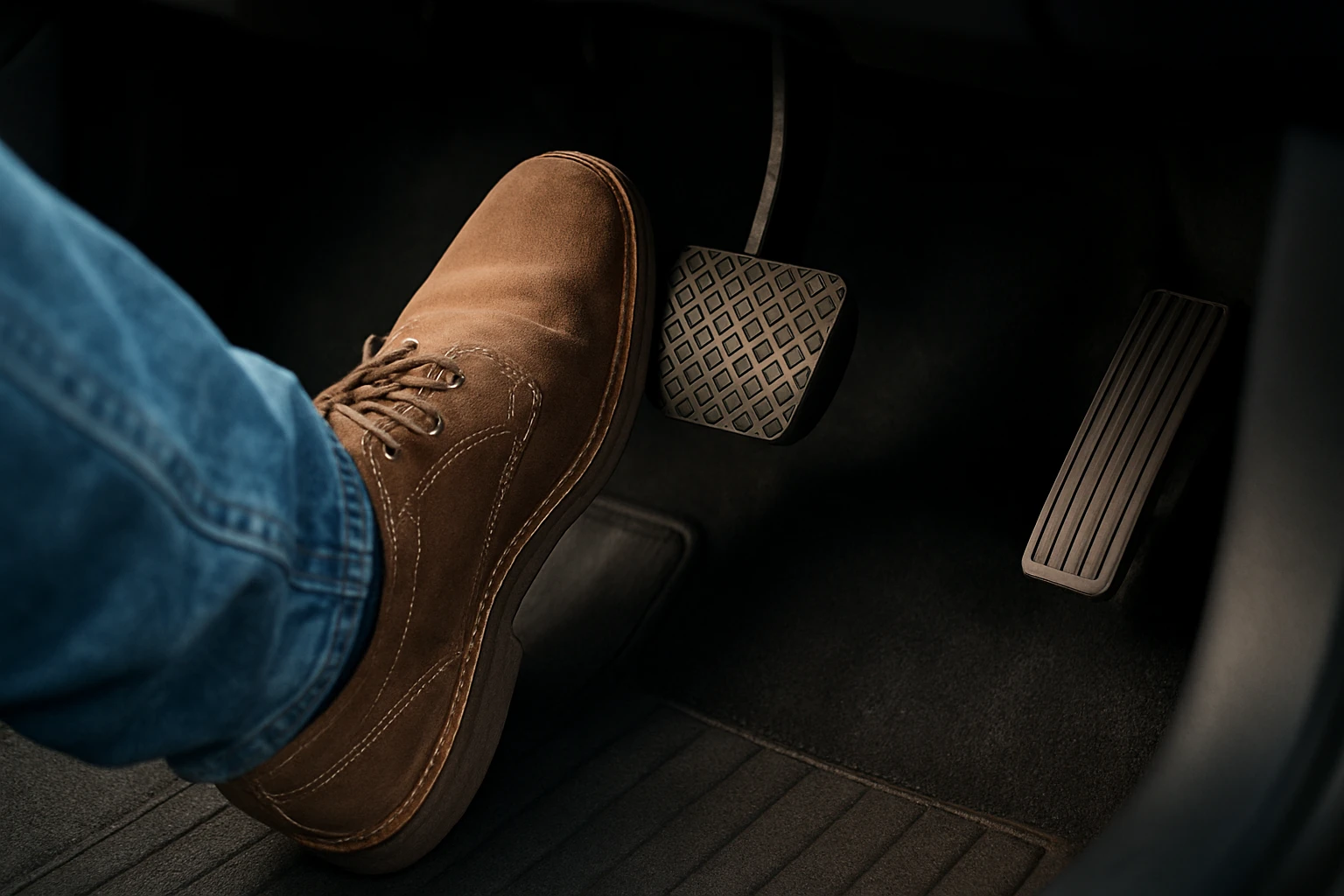 noha na brzdovom pedáli v automobile