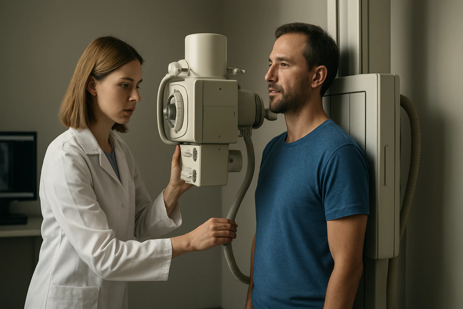 Röntgenové vyšetrenie pacienta s ochrannou olovenou zástera