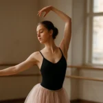 Mladá baletka tancuje v štúdiu s harmóniou a gráciou.