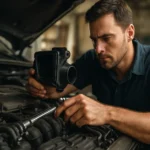 Mechanik kontroluje DISA ventil v motorovom priestore vozidla.