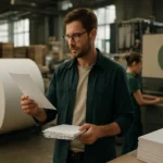 Muži kontrolujúci papier v ekologickej výrobni