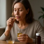 Žena užívajúca olej z treščej pečene a doplnky zdravia