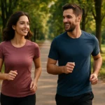 Pár bežiacich na slnečnej ceste v parku.