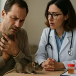 Muž s problémami s dýchaním počas lekárskej konzultácie o jedovateľných účinkoch.