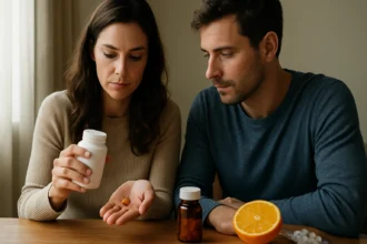 Pár uvažujúci nad užívaním vitamínov na zvýšenie plodnosti.