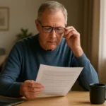 Starší muž nosí multifokálne okuliare a číta dokument