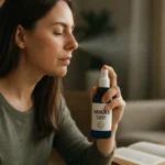 Žena používa Manuka Lab sprej na zlepšenie svojho zdravia