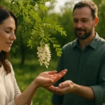 Pár v prírode s bielou agátovou inými zdravými účinkami