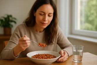Žena konzumuje fazule ako zdravý zdroj výživy