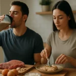 Zdravá strava s bielkovinami: muži a ženy pri jedle