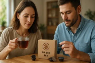 Pár vychutnávajúci pu-erh čaj z čajových kapsúl.