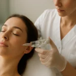 Žena na mezoterapii, ktorá sa stará o pleť na klinike