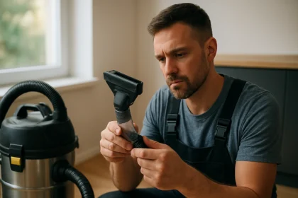 Muž kontroluje hĺbkovú saciu hlavicu na čerpadle