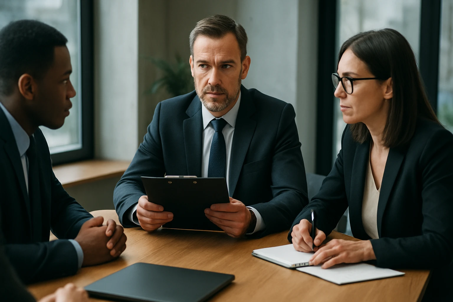 Tím profesionálov diskutujuce o integrite a riadení vo firme