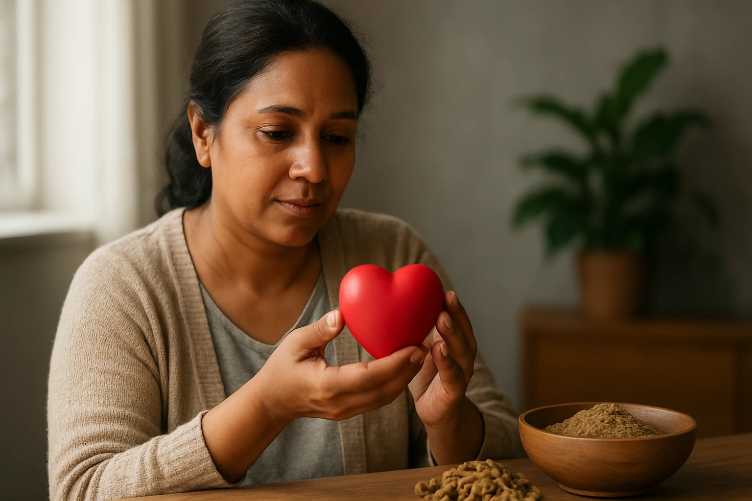 Žena drží červené srdce, symbolizujúce zdravie srdca a kardiovaskulárny systém.