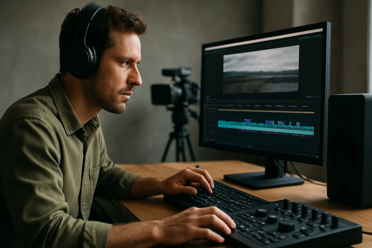 Editor pracuje na synchronizácii zvuku a obrazu s časovým kódom