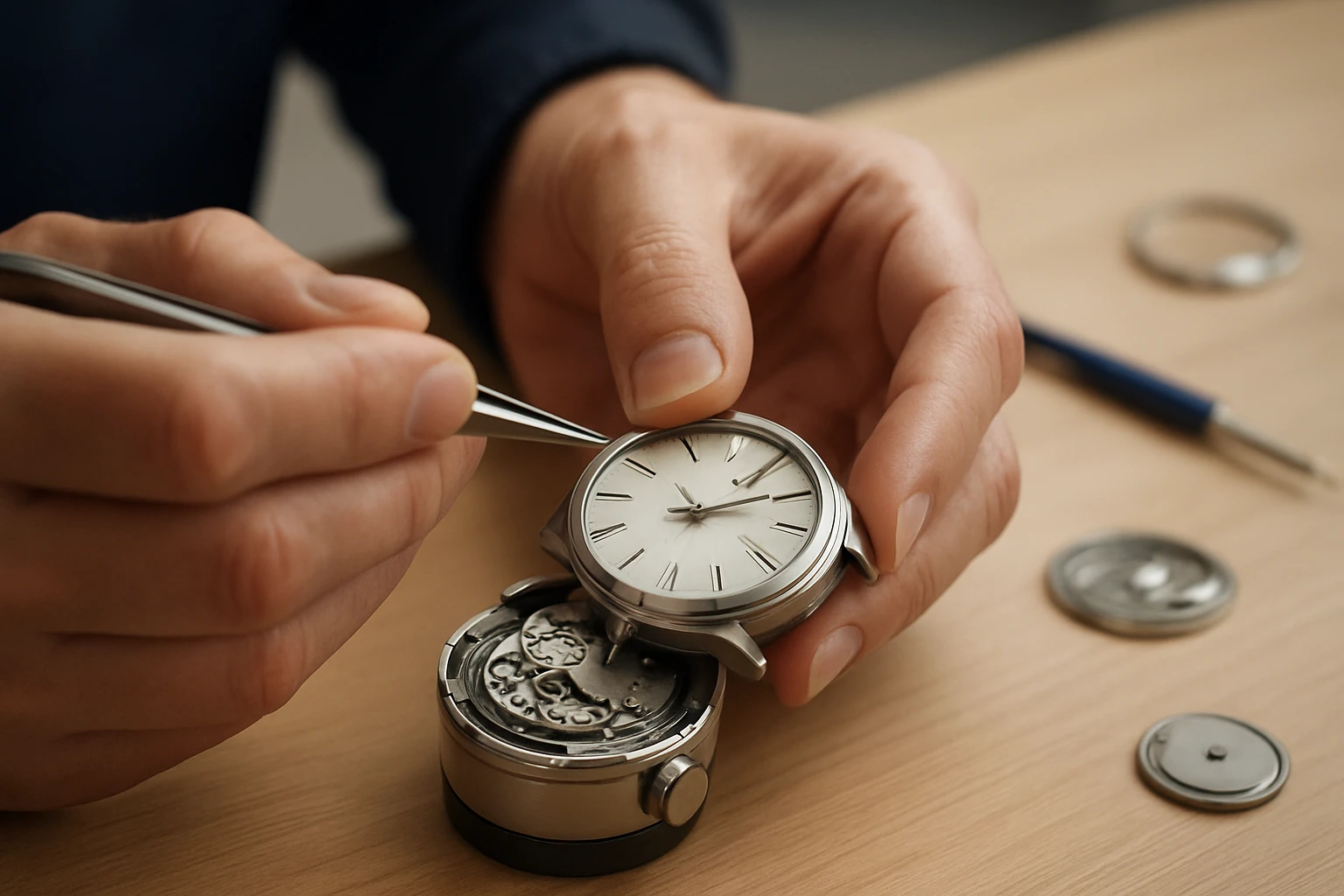 Mechanické hodinky s technológiou Spring Drive počas opravy.