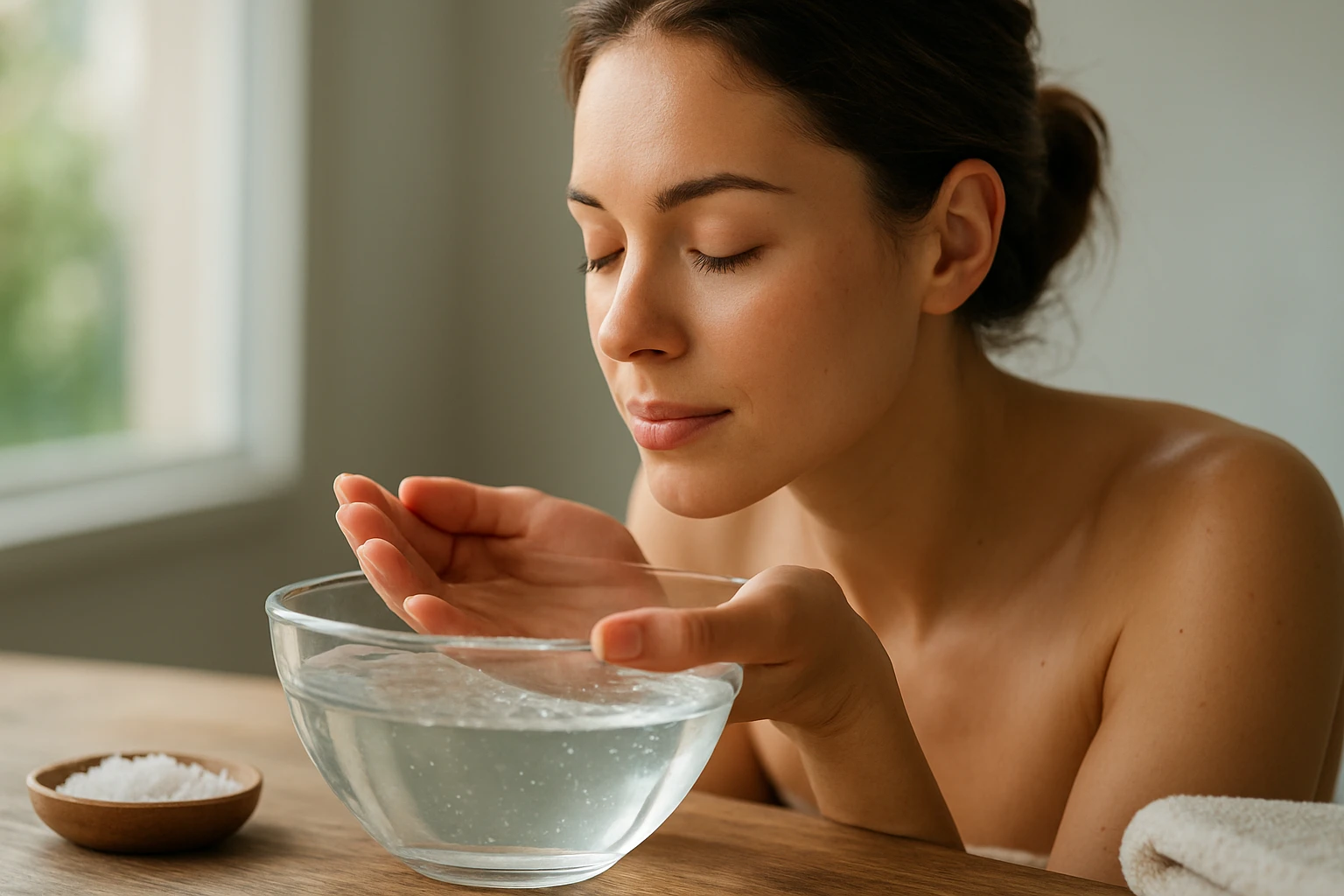 Žena si užíva slanú vodu na krásnu pleť.