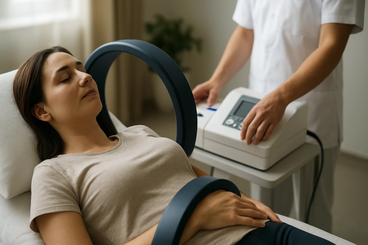 Žena podstupuje magnetoterapiu na zlepšenie zdravia a pohody