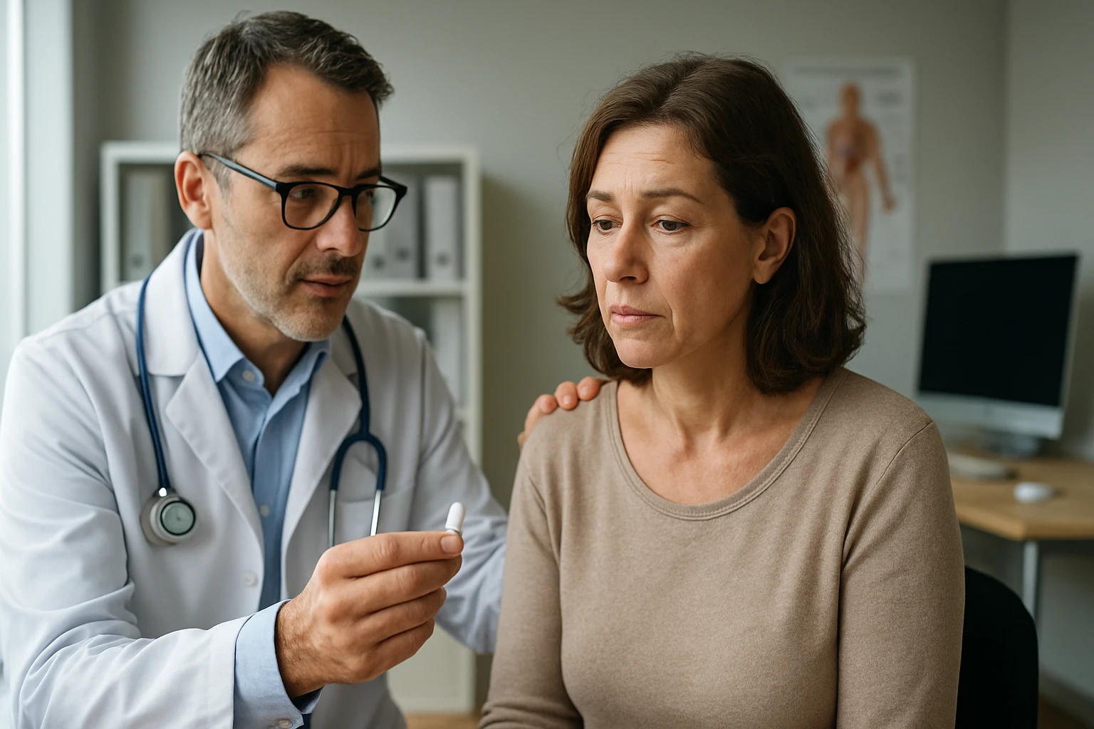 Doktor diskutuje s pacientkou o liečbe Trexanom.