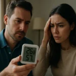 Man and woman checking humidity and temperature on a device