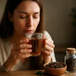 Žena vychutnáva klinčekový čaj, ktorý má zázračné zdravotné účinky.