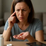 Žena premýšľa nad účinnosťou tabletiek na spaľovanie tukov.