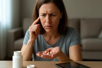Žena premýšľa nad účinnosťou tabletiek na spaľovanie tukov.