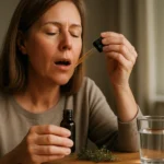 Žena používa tymianové kvapky na podporu zdravia.