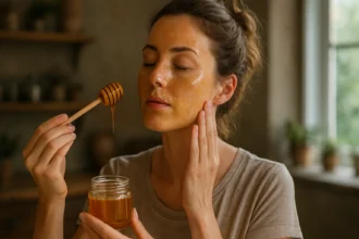 Žena s facéliovým medom na tvári ukazuje jeho liečivé účinky.