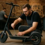 Oprava elektrickej kolobežky v servise v Budapešti.