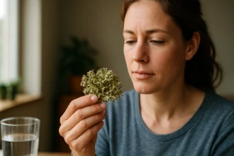 Žena skúma islandskej lišajník, liečivú rastlinu pre zdravie.